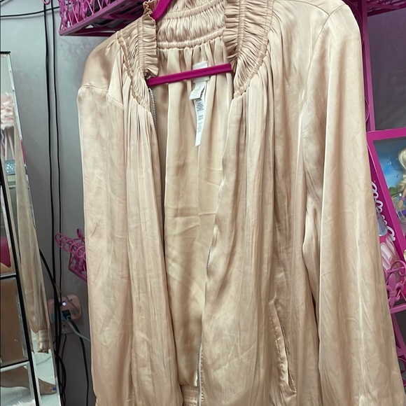 Chloe Jackets & Blazers - Chico’s peachy Cream Bomber Jacket with Satin Sheen